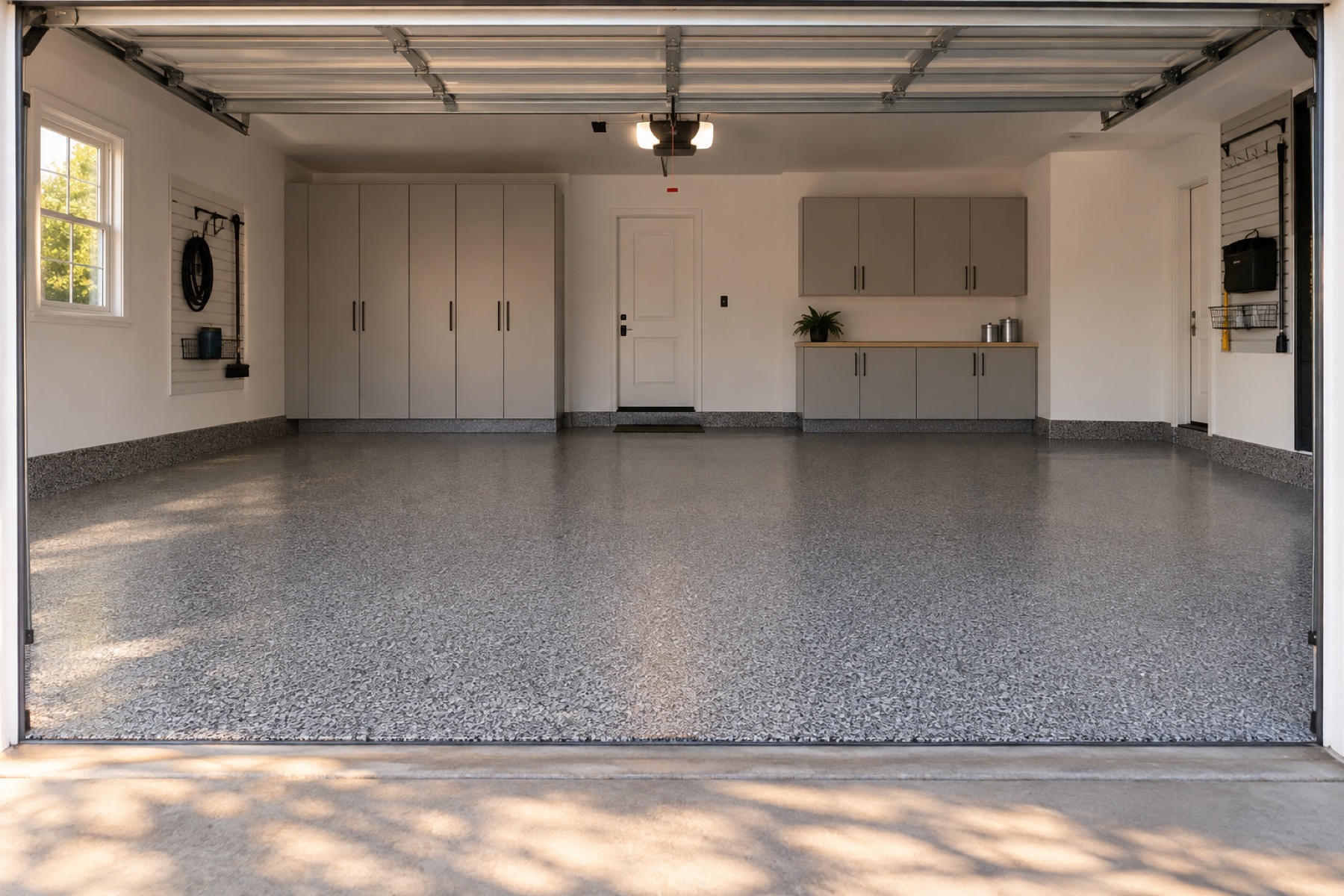 A clean two-car garage floor