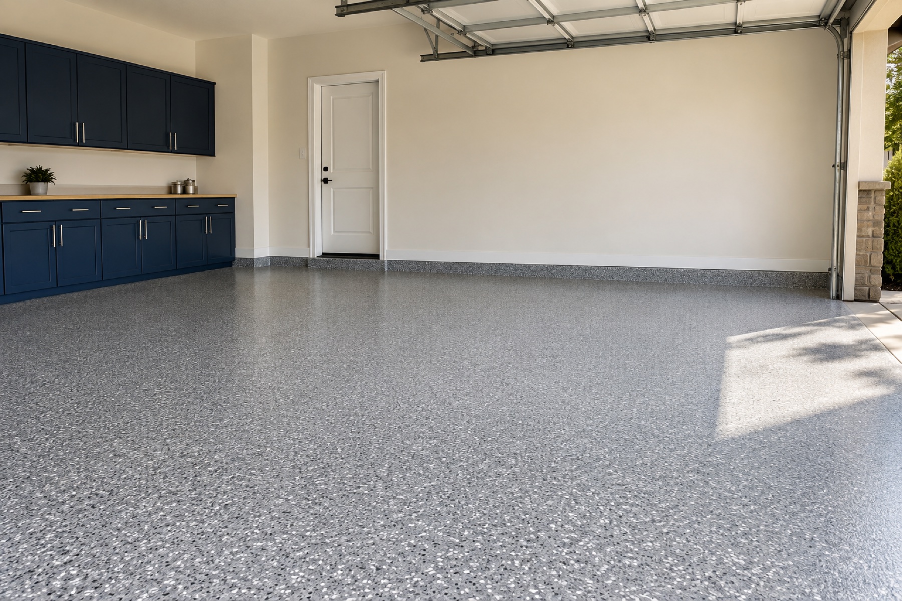 Finished garage floor behind a simple view of the follow-up steps